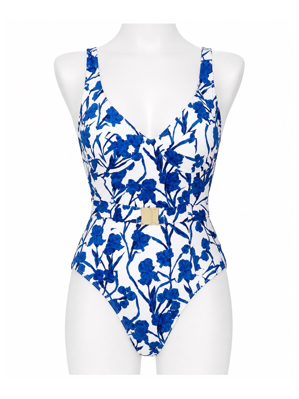 Size S Hutch Women’s Sally Vines One-Piece Swimsuit Cobalt Floral Belted